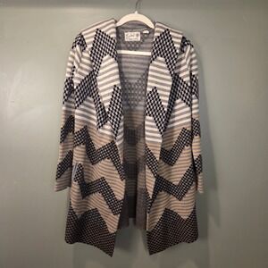 Athropologie Field & Flower Chevron Open Front Hooded Cardigan Wool Blend Size S
